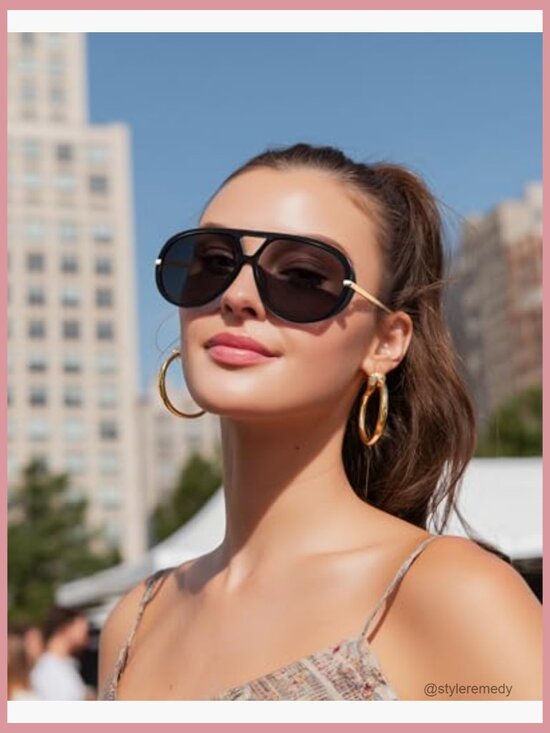 Oversized Aviator Sunglasses with Plastic & Metal Frame, UV400 Protection main image 5